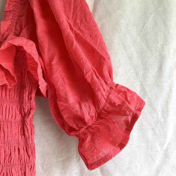 Maxi Dress Size 4 R. Yiposha Smocked Waist Salmon Pink Swiss Dots NWT - Picture 5 of 11